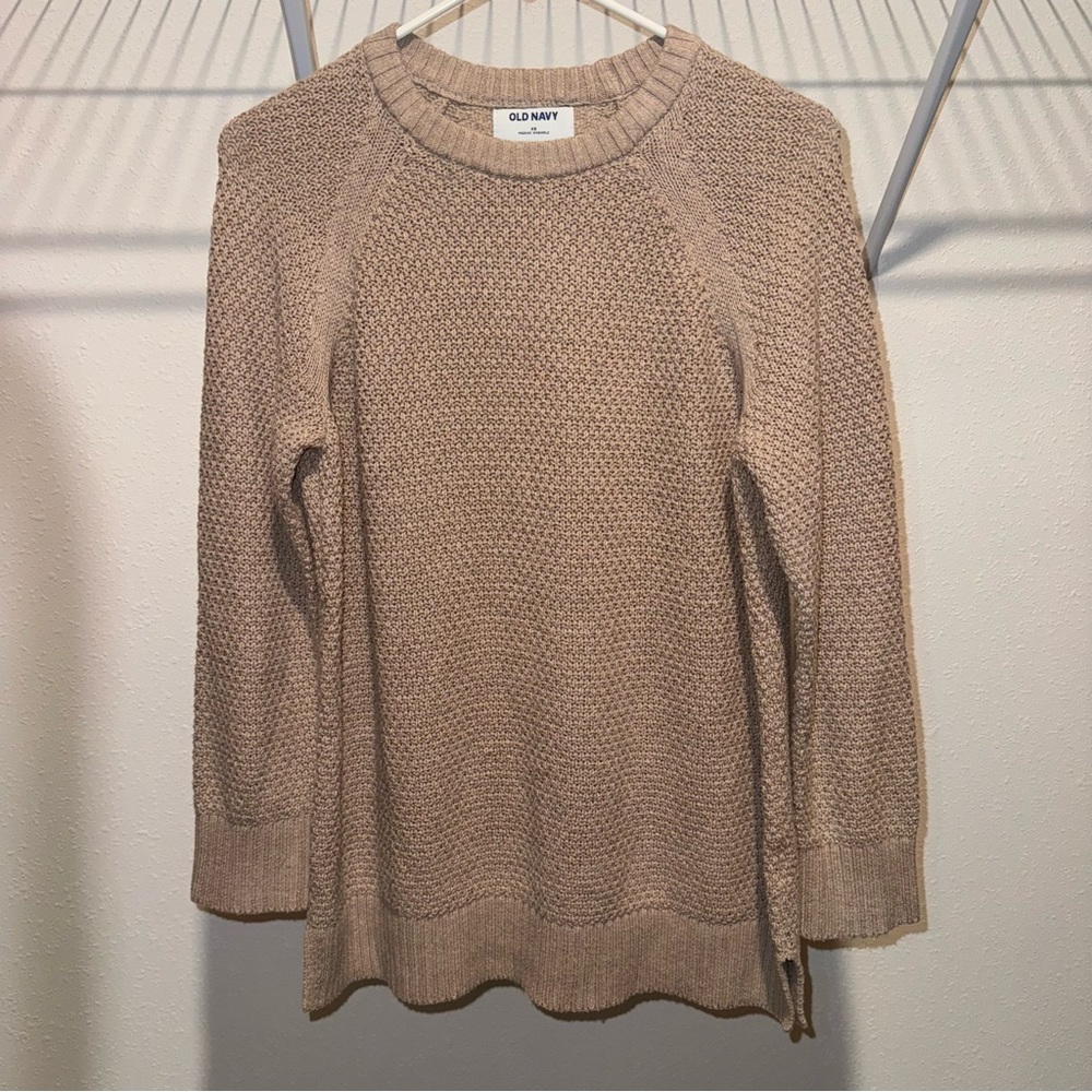 OLD NAVY Textured Pullover Tunic Sweater Light Taupe Brown X SMALL